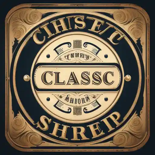 A shop logo named Classic, set against a backdrop reminiscent of an old-fashioned town square