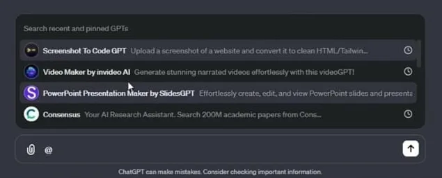 Type @ to access GPT Mentions